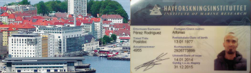 Headquarter of the IMR in Bergen and Alfonso Pérez´s IMR ID card